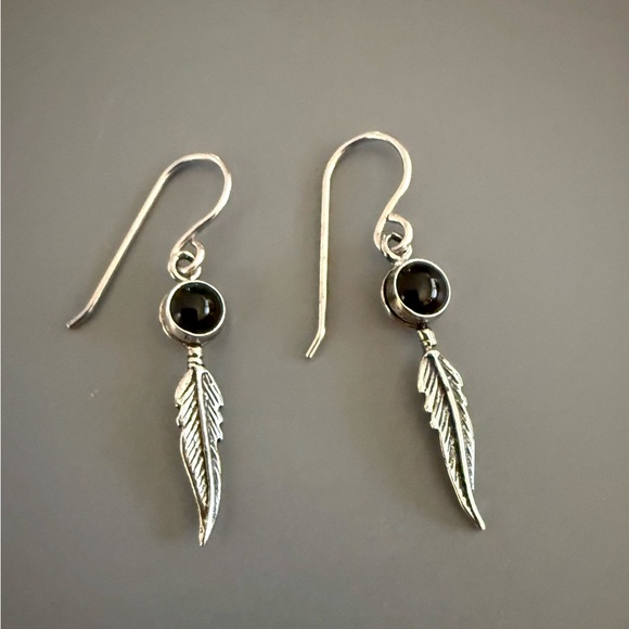 Southwester Onyx Feather 925 Sterling Silver Earrings - Picture 1 of 4
